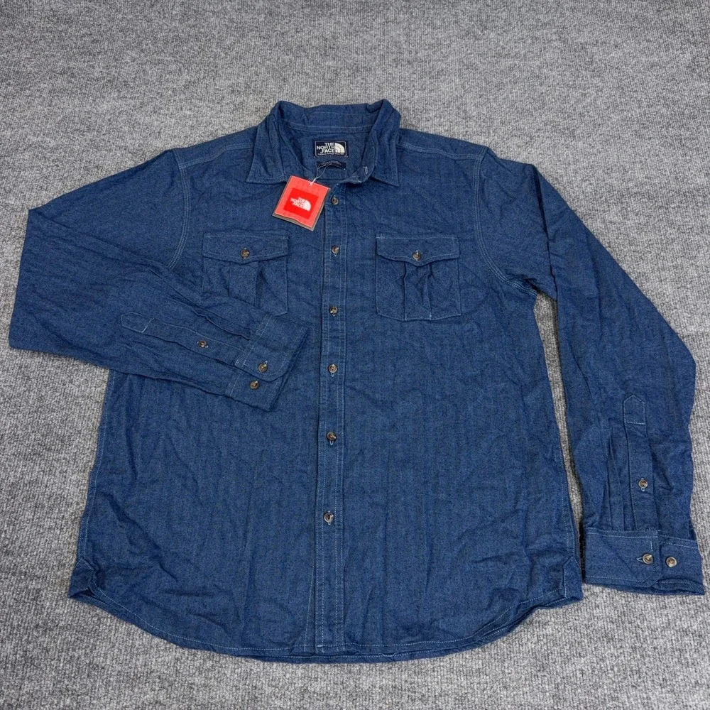 The North Face Shirt Men Large Blue Herringbone Chambray Grayling Long Sleeve